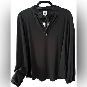 NWT Anne Klein Black Blouse with Tie Neck